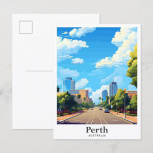 Perth Australien Kunst Vintage Reise Illustration Postkarte
