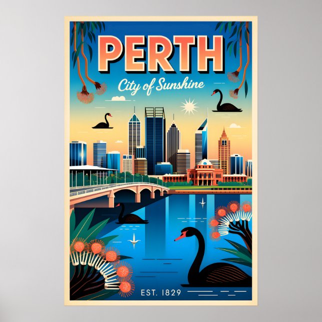 Perth Australien Retro-Reiseposter-Kunst Poster (Vorne)