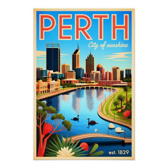 Perth Australien Retro-Reiseposter-Kunst Poster (Vorderseite)