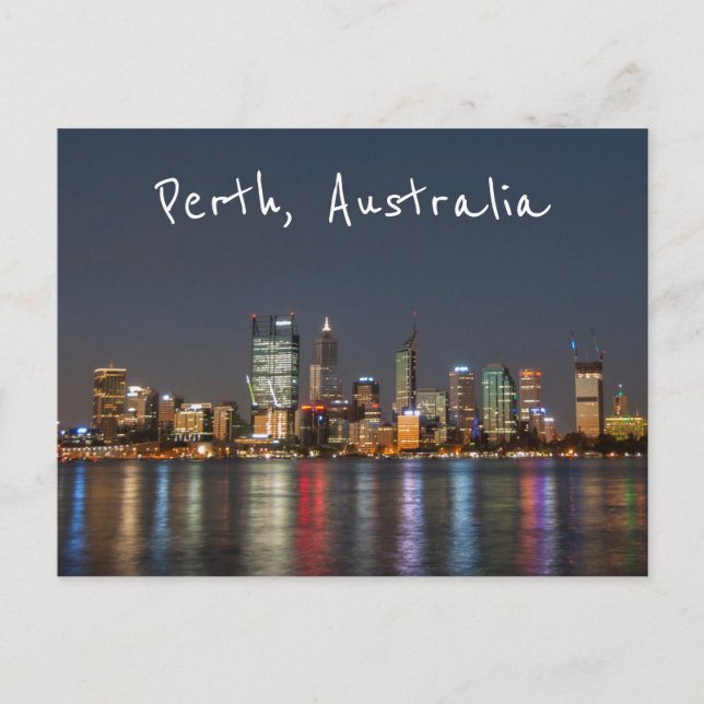 Perth, Australien, Skyline bei Nacht Postkarte (Vorderseite)