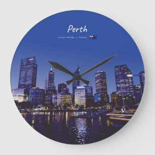 Perth, Australien - Stadt-Silhouette Nacht Große Wanduhr