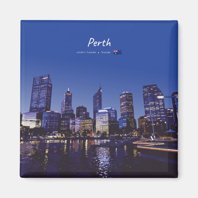 Perth, Australien - Stadt-Silhouette Nacht Magnet (Vorne)