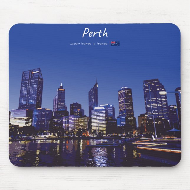 Perth, Australien - Stadt-Silhouette Nacht Mousepad (Vorne)