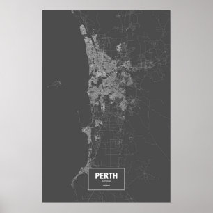 Perth, Australien (weiß auf schwarz) Poster