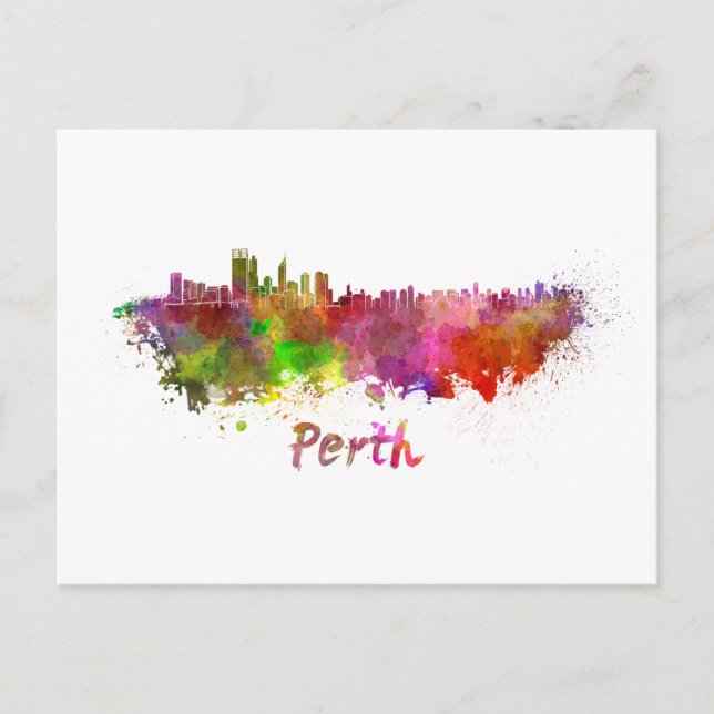 Perth Skyline in Aquarellfarbe Postkarte (Vorderseite)