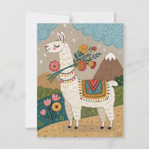 Peru Alpaca mit Blume Volkskunst Postkarte