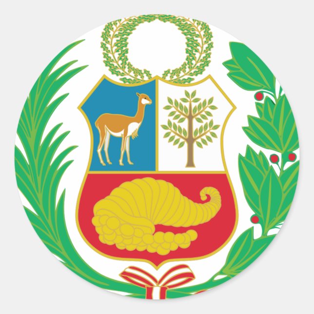 Peru - Escudo Nacional (nationales Emblem) Runder Aufkleber (Vorderseite)