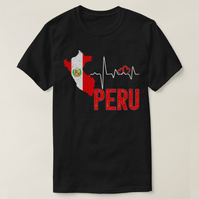 Peru Flag Map Heartbeat Design for Peruvian Pride T-Shirt (Design vorne)