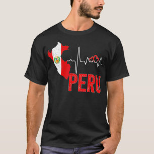 Peru Flag Map Heartbeat Design for Peruvian Pride T-Shirt