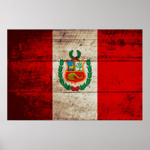 Peru-Flagge für altes Holzkörnchen Poster