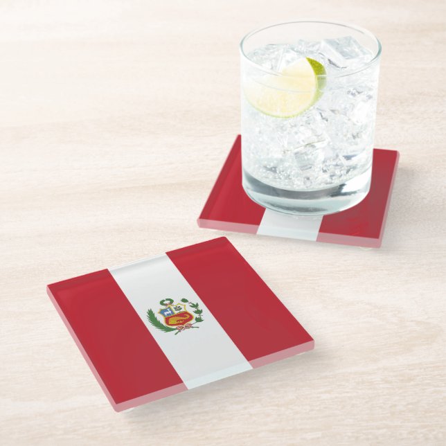 Peru-Flagge Glasuntersetzer (Schrägansicht)