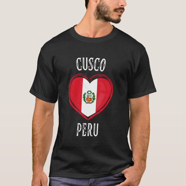 Peru-Flagge Herz Cusco Stadt T-Shirt (Vorderseite)
