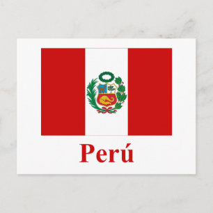 Peru-Flagge mit dem Namen auf Spanisch Postkarte