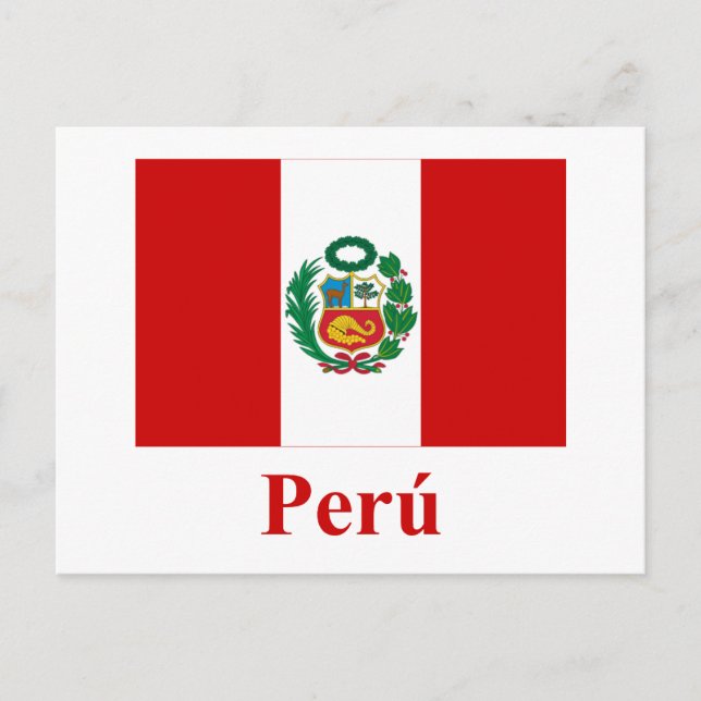 Peru-Flagge mit dem Namen auf Spanisch Postkarte (Vorderseite)