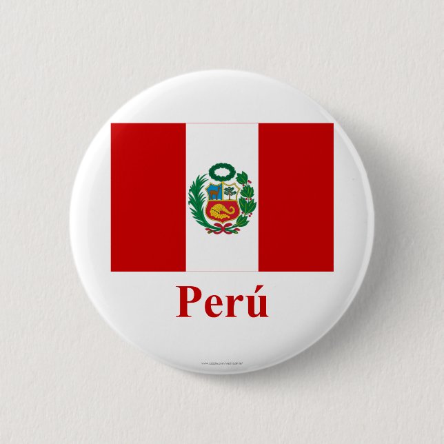 Peru-Flagge mit Namen auf spanisch Button (Vorderseite)