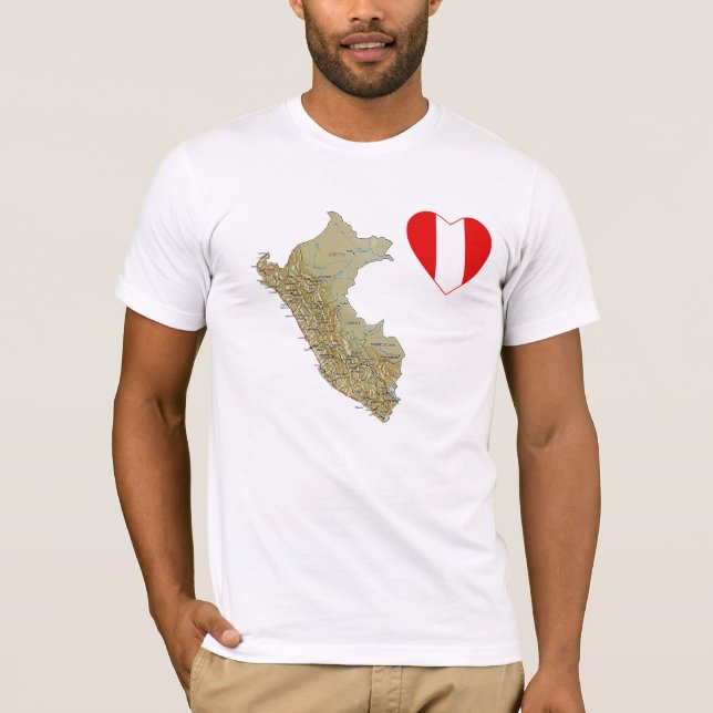 Peru-Flaggen-Herz und Karten-T - Shirt (Vorderseite)