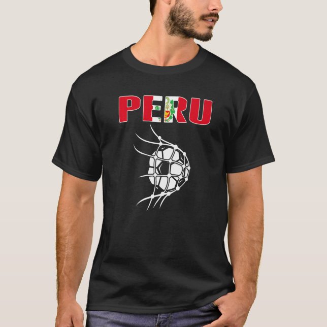 Peru Fußball-Ball im Netz Unterstützung Peruaner F T-Shirt (Vorderseite)