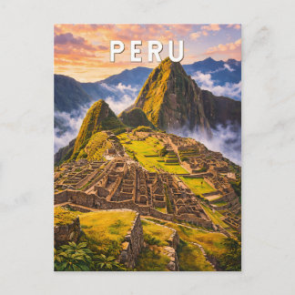 Peru Illustration Reise Kunst Vintage Postkarte