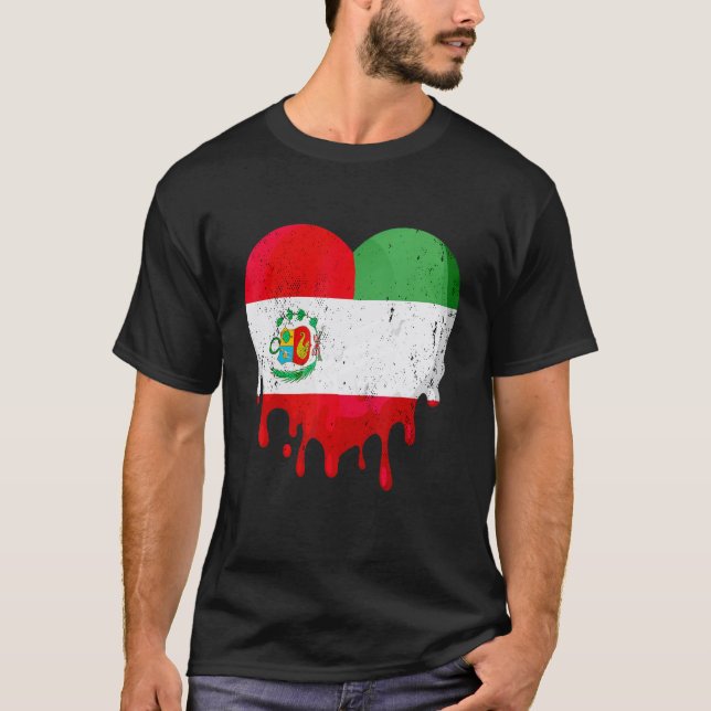 Peru Italy Flag Heart Citizen Drinking Grown Patri T-Shirt (Vorderseite)