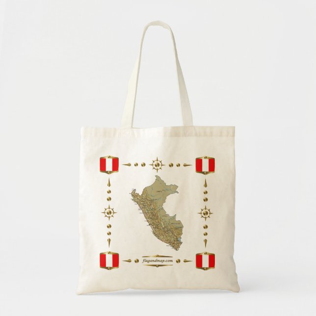 Peru Karte + Flags Bag Tragetasche (Vorne)