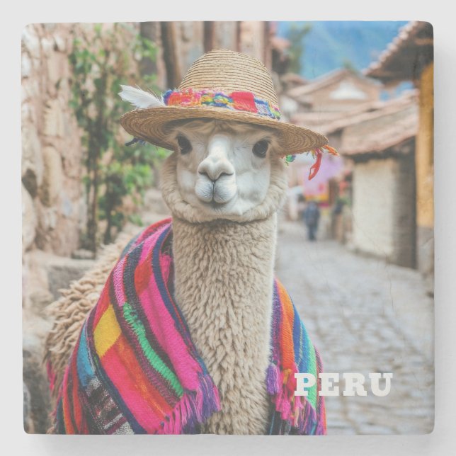 Peru Llama Steinuntersetzer (Vorderseite)