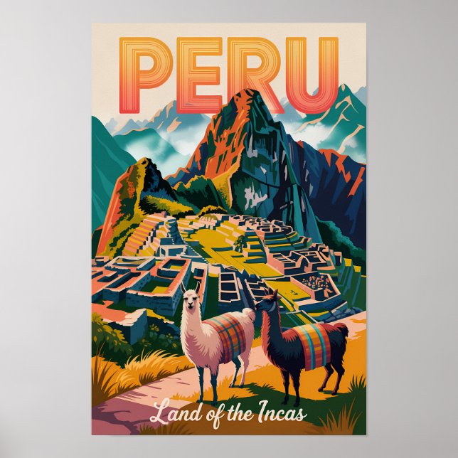 Peru Machu Picchu Illustration Reise Kunst Vintage Poster (Vorne)