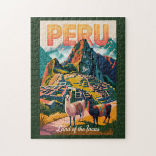 Peru Machu Picchu Illustration Reise Kunst Vintage Puzzle