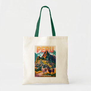 Peru Machu Picchu Illustration Reise Kunst Vintage Tragetasche