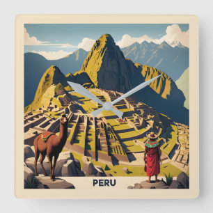 Peru Machu Picchu Quadratische Wanduhr