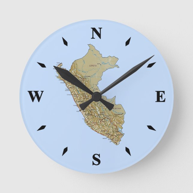 Peru Map Clock Runde Wanduhr (Vorderseite)