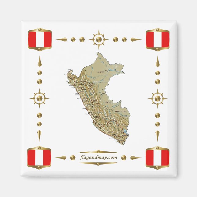 Peru Map + Flags Magnet (Vorne)