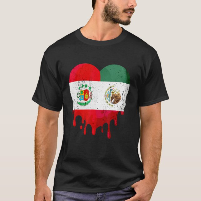Peru Mexico Flag Heart Citizen Grown Patriot Count T-Shirt (Vorderseite)