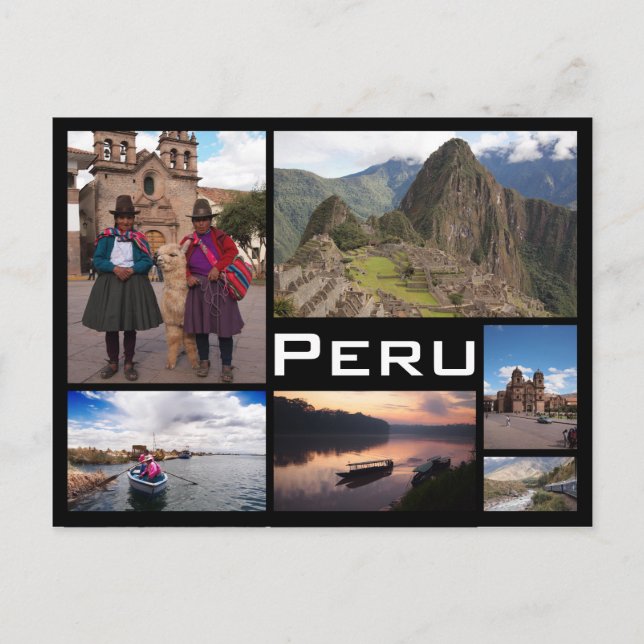 Peru multiple image collage black text postcard postkarte (Vorderseite)