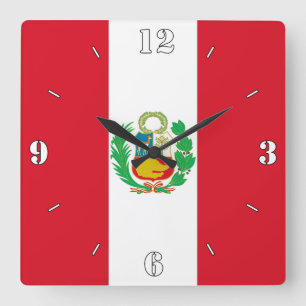 Peru Nationale Flagge Patriotisch Quadratische Wanduhr