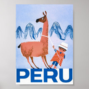 Peru und Llama Retro Vintage Travel Poster