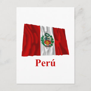 Peru Waving Flag mit Namen auf Spanisch Postkarte