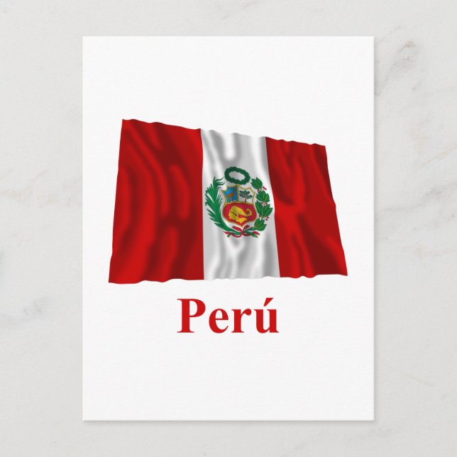 Peru Waving Flag mit Namen auf Spanisch Postkarte (Vorderseite)