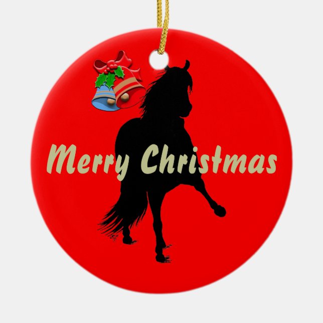 Peruaner Paso Horse Silhouette Frohe Weihnachten Keramikornament (Vorne)