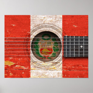 Peruanische Flagge auf der alten akustischen Gitar Poster