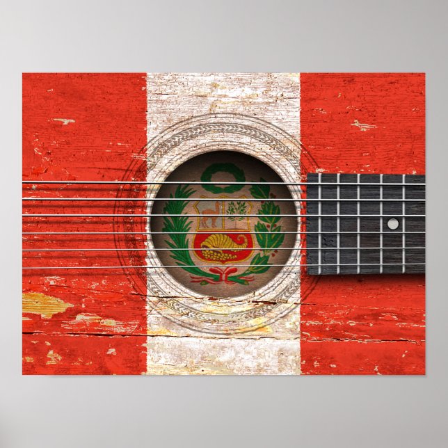Peruanische Flagge auf der alten akustischen Gitar Poster (Vorne)