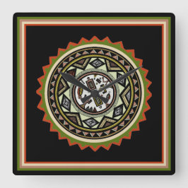 Peruanische Inca Gourd Design Stamm-Uhr Quadratische Wanduhr