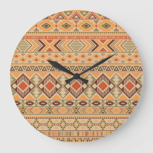 Peruanische Inder: Tribal Geometric Seamless Große Wanduhr