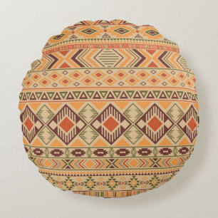 Peruanische Inder: Tribal Geometric Seamless Rundes Kissen