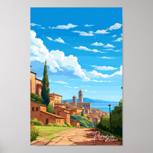 Perugia Italien Reisen Kunst, Vintage Illustration Poster