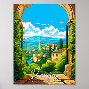 Perugia Italien Vintage Reise Illustration Poster