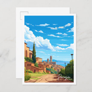 Perugia Italien Vintage Reise Illustration Postkarte