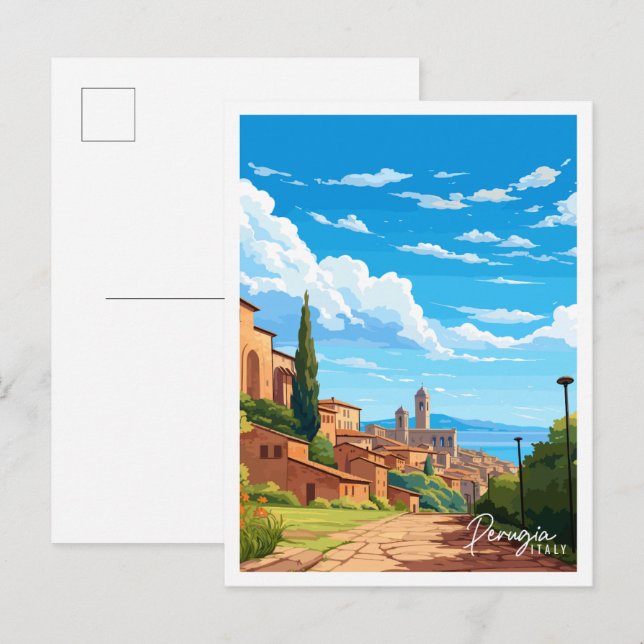Perugia Italien Vintage Reise Illustration Postkarte (Vorne/Hinten)