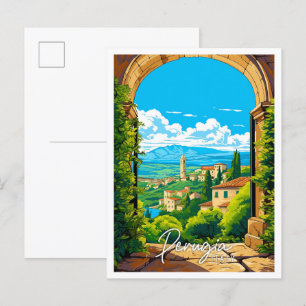 Perugia Italien Vintage-Reiseillustration Postkarte