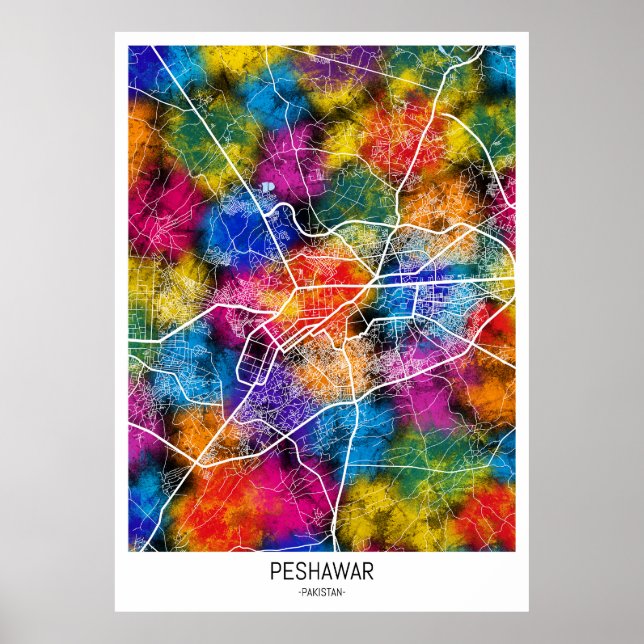 Peshawar Pakistan City Map Poster (Vorne)