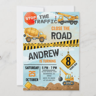 Pesonal Modern Construction Birthday Extravaganza Einladung